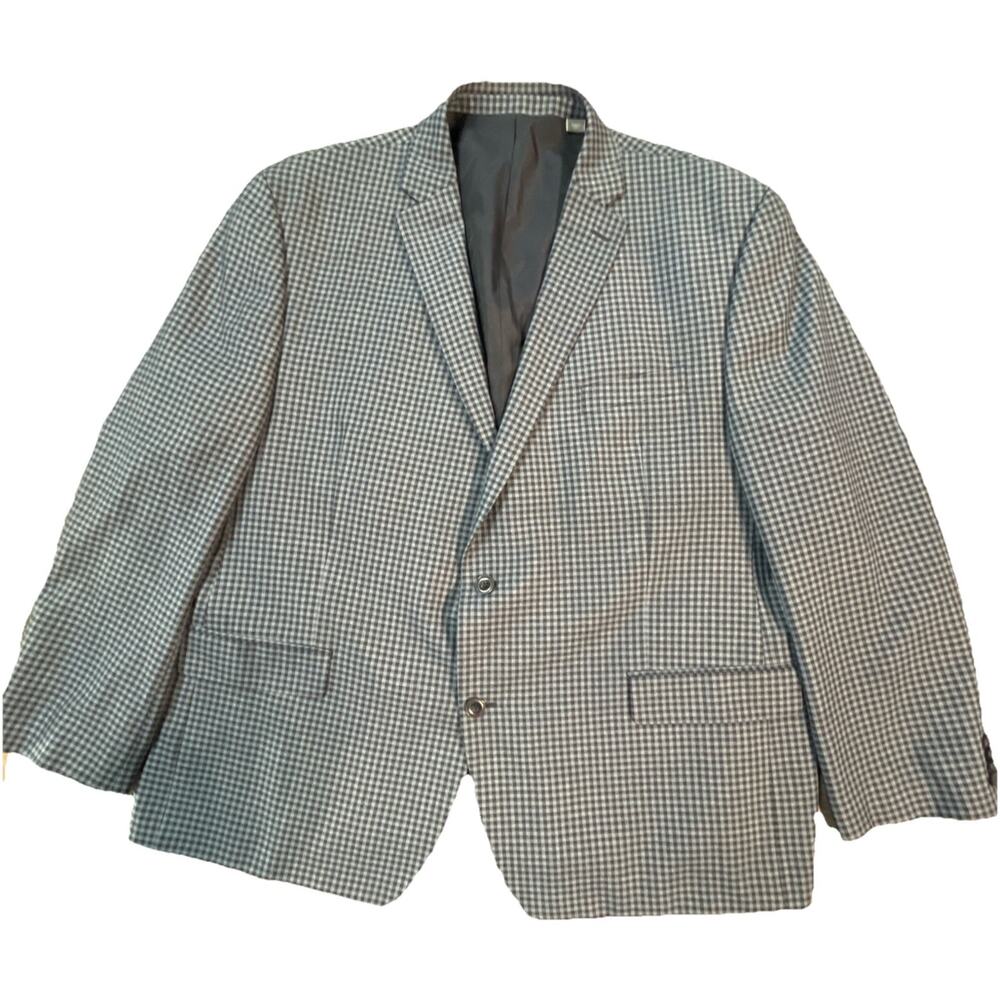 Michael Kors Blazer Sport Coat Mens 50R Navy Blue Gingham Check Plaid Jacket